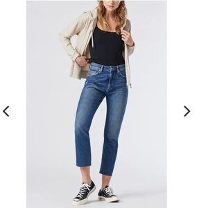 Mavi | Viola Highrise Medium Wash Slim Cut Straight Leg Jean Raw Hem Cotton